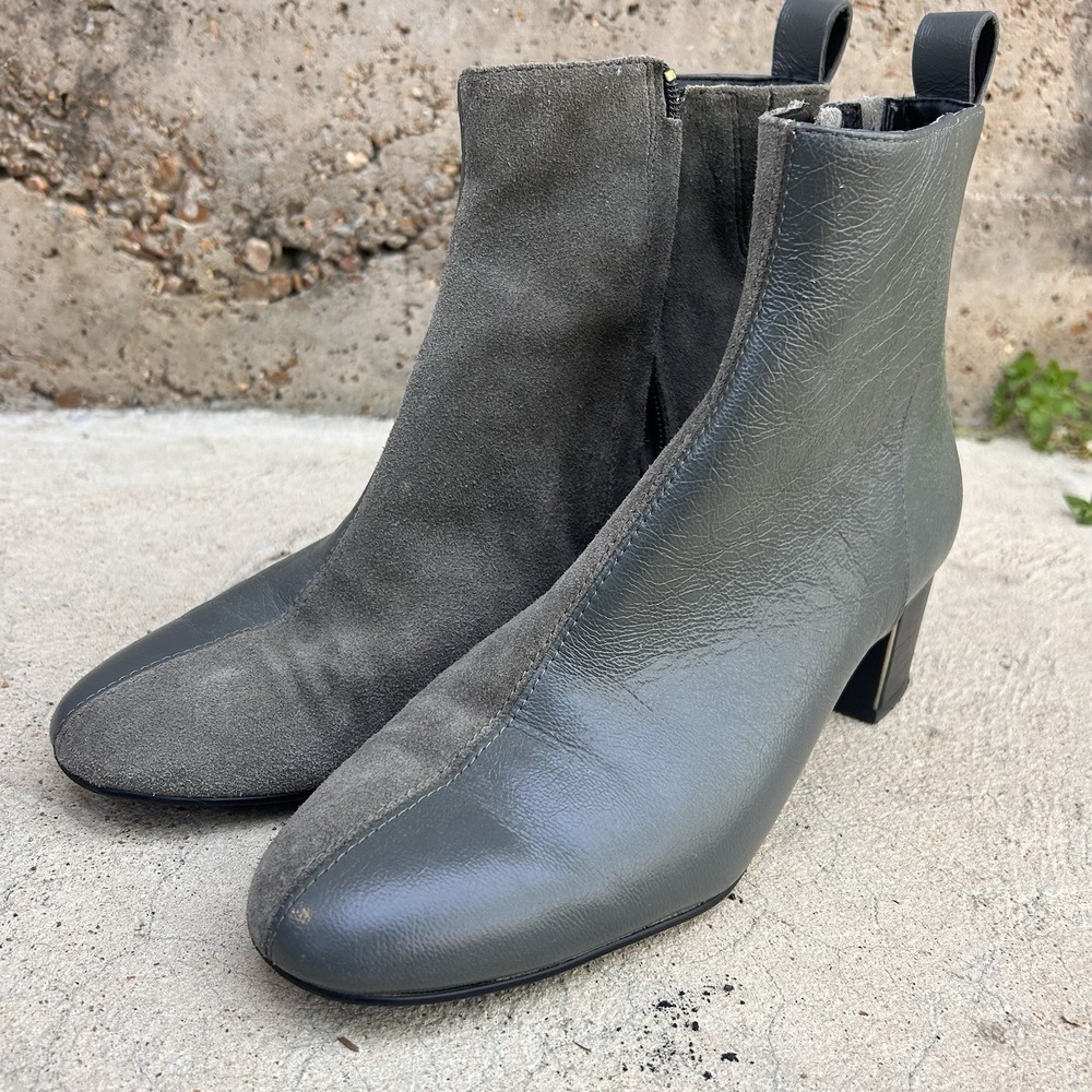 Women's Kurt Geiger London Elmer Leather/Suede Gray Block Heel Boot  EU39/US 8.5